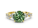 Yellow gold Fancy Green Round Cut Diamond Scattered Round Accent Ring with Prong Setting_12