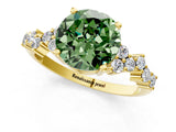Yellow gold Fancy Green Round Cut Diamond Scattered Round Accent Ring with Prong Setting_13