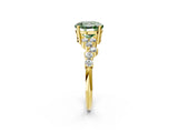 Yellow gold Fancy Green Round Cut Diamond Scattered Round Accent Ring with Prong Setting_14