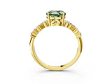 Yellow gold Fancy Green Round Cut Diamond Scattered Round Accent Ring with Prong Setting_15