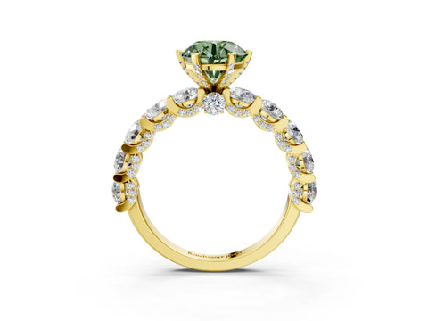 Yellow gold Fancy Green Round Cut Diamond Side Stone Engagement Ring with Four-Prong Setting_39