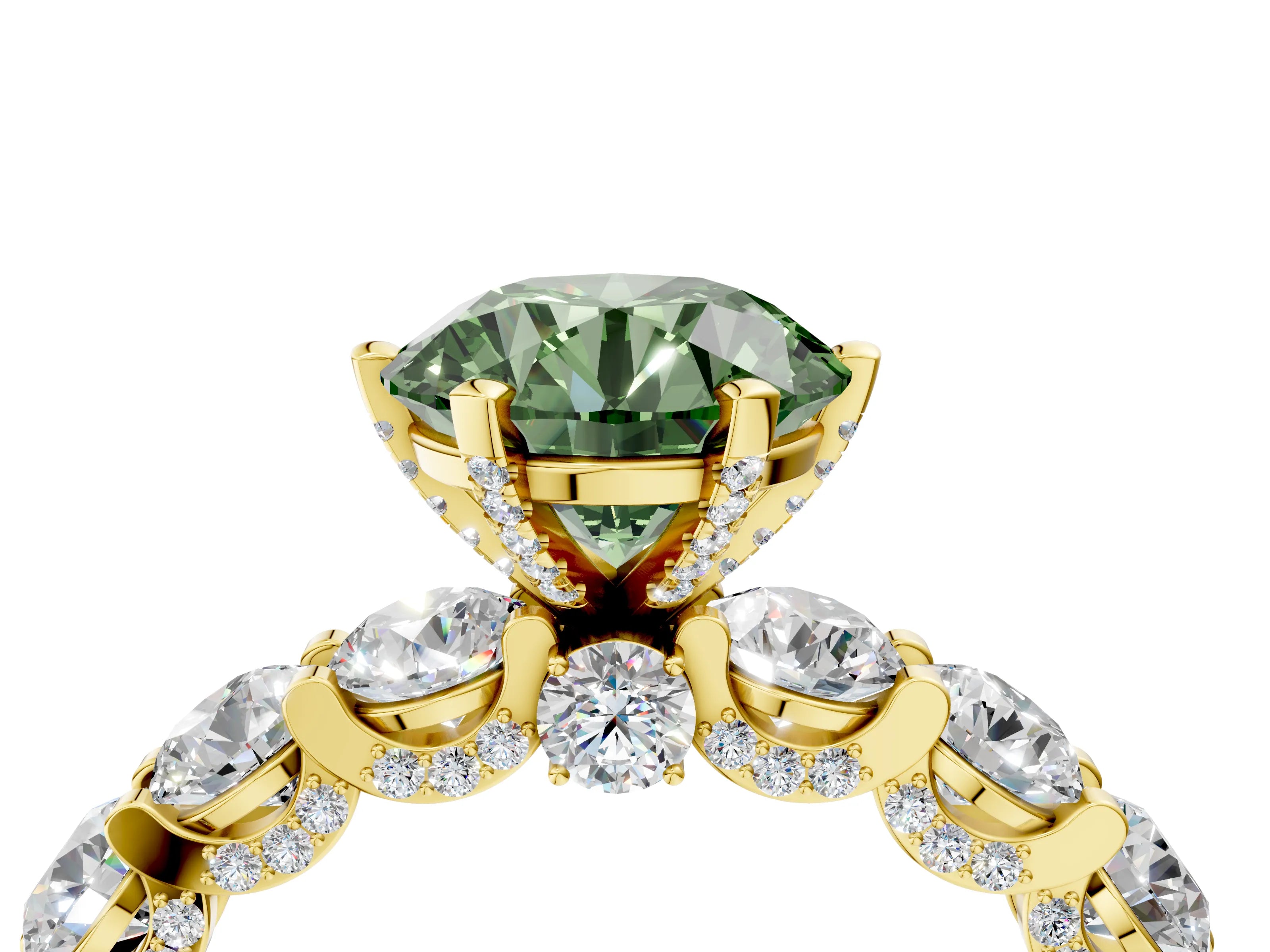 Yellow gold Fancy Green Round Cut Diamond Side Stone Engagement Ring with Four-Prong Setting_40