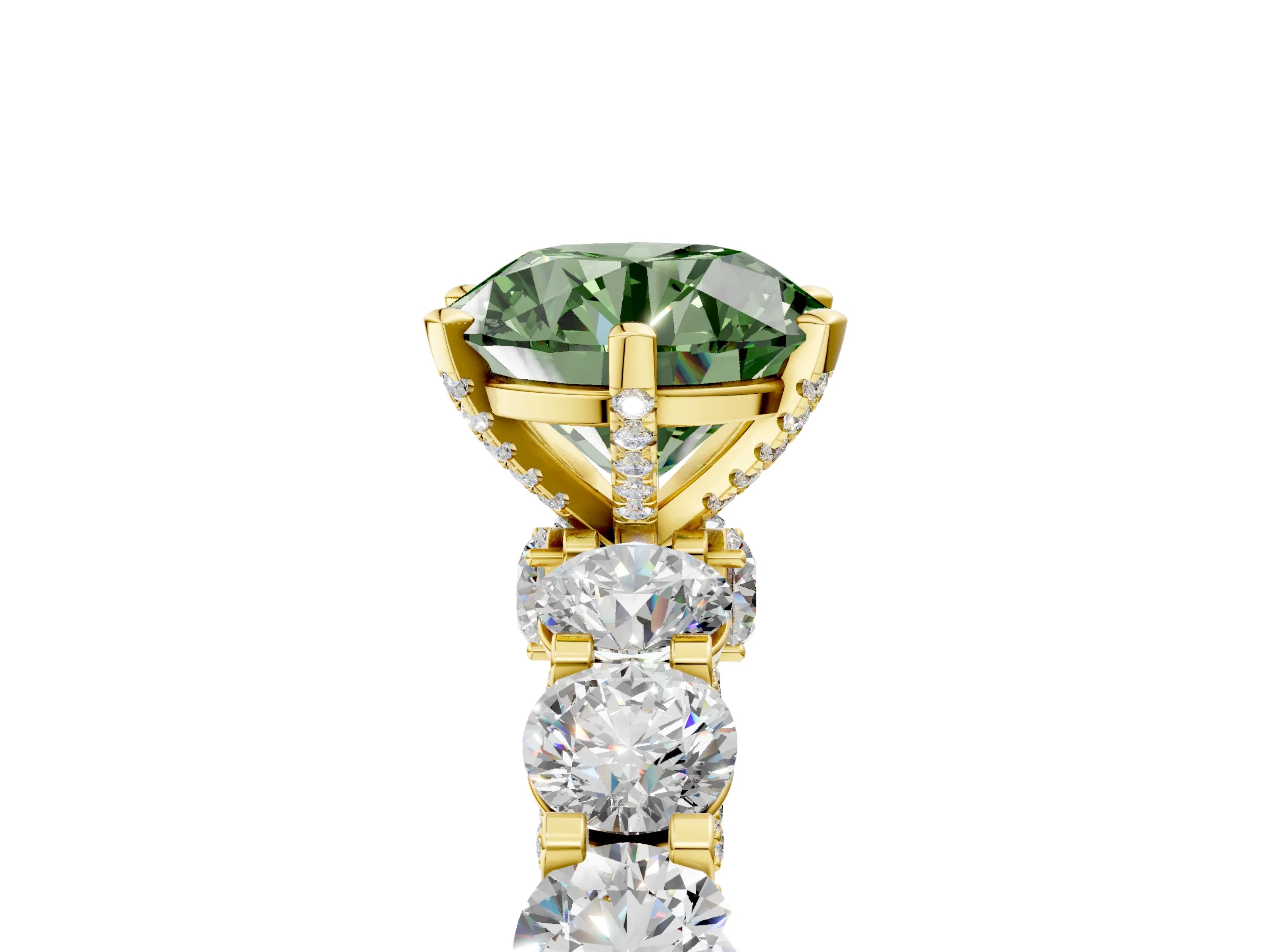 Yellow gold Fancy Green Round Cut Diamond Side Stone Engagement Ring with Four-Prong Setting_41