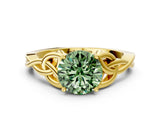 Yellow gold Fancy Green Round Cut Diamond Solitaire Celtic Knot Ring with Four-Prong Setting_84