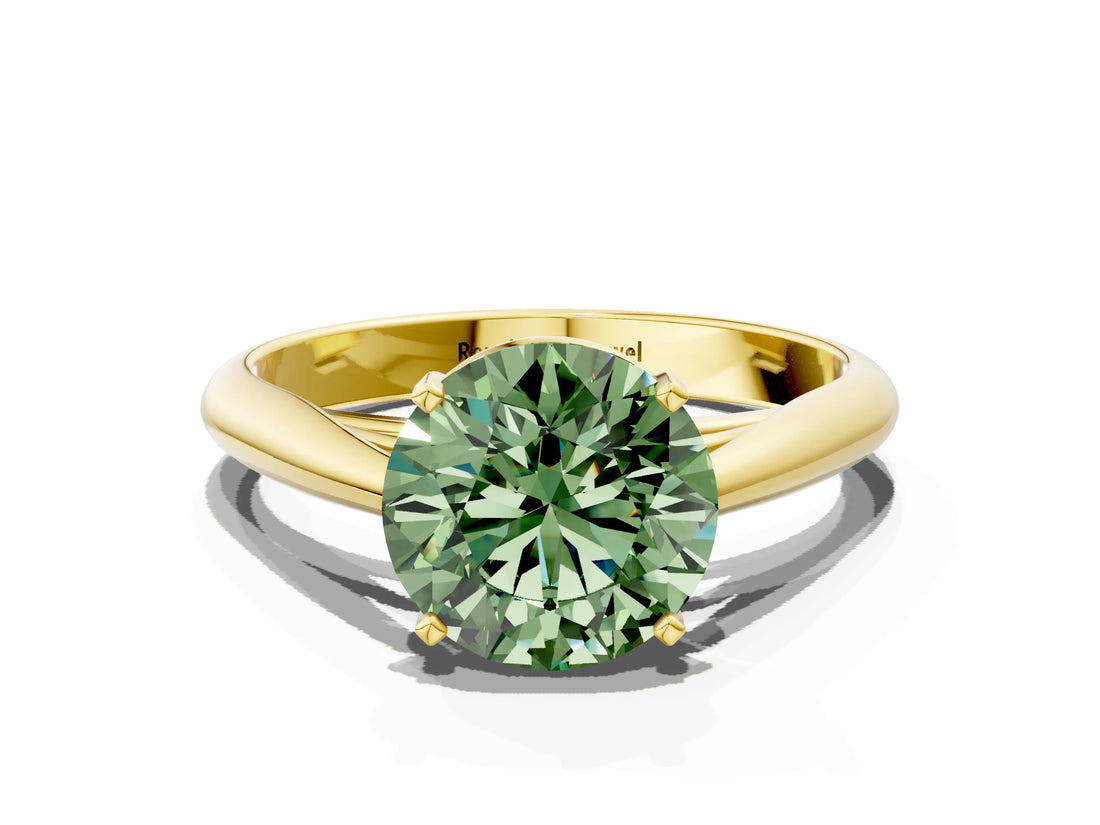Yellow gold Fancy Green Round Cut Diamond Solitaire Engagement Ring with Cathedral Setting and Four-Prong Mount_84