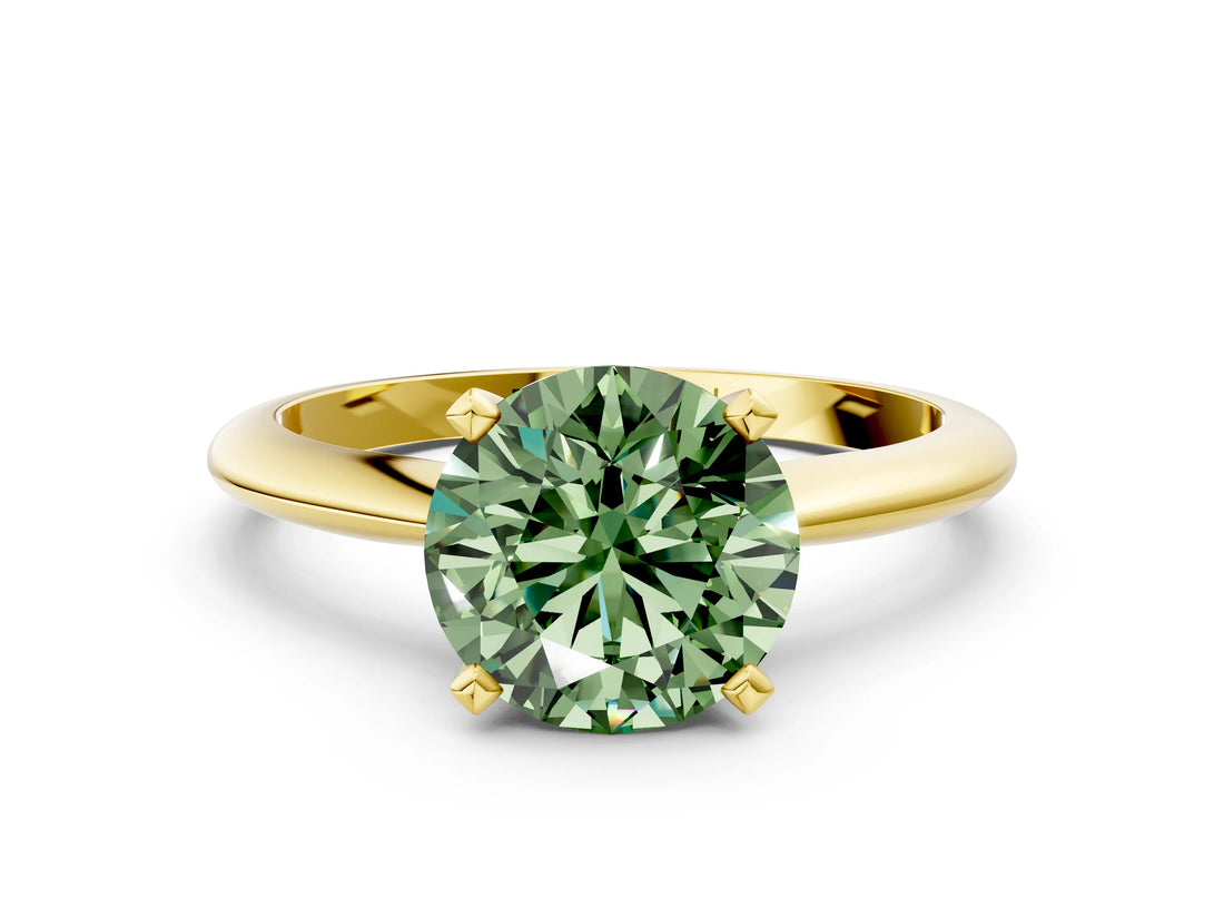 Yellow gold Fancy Green Round Cut Diamond Solitaire Engagement Ring with Classic Band and Four-Prong Setting_36