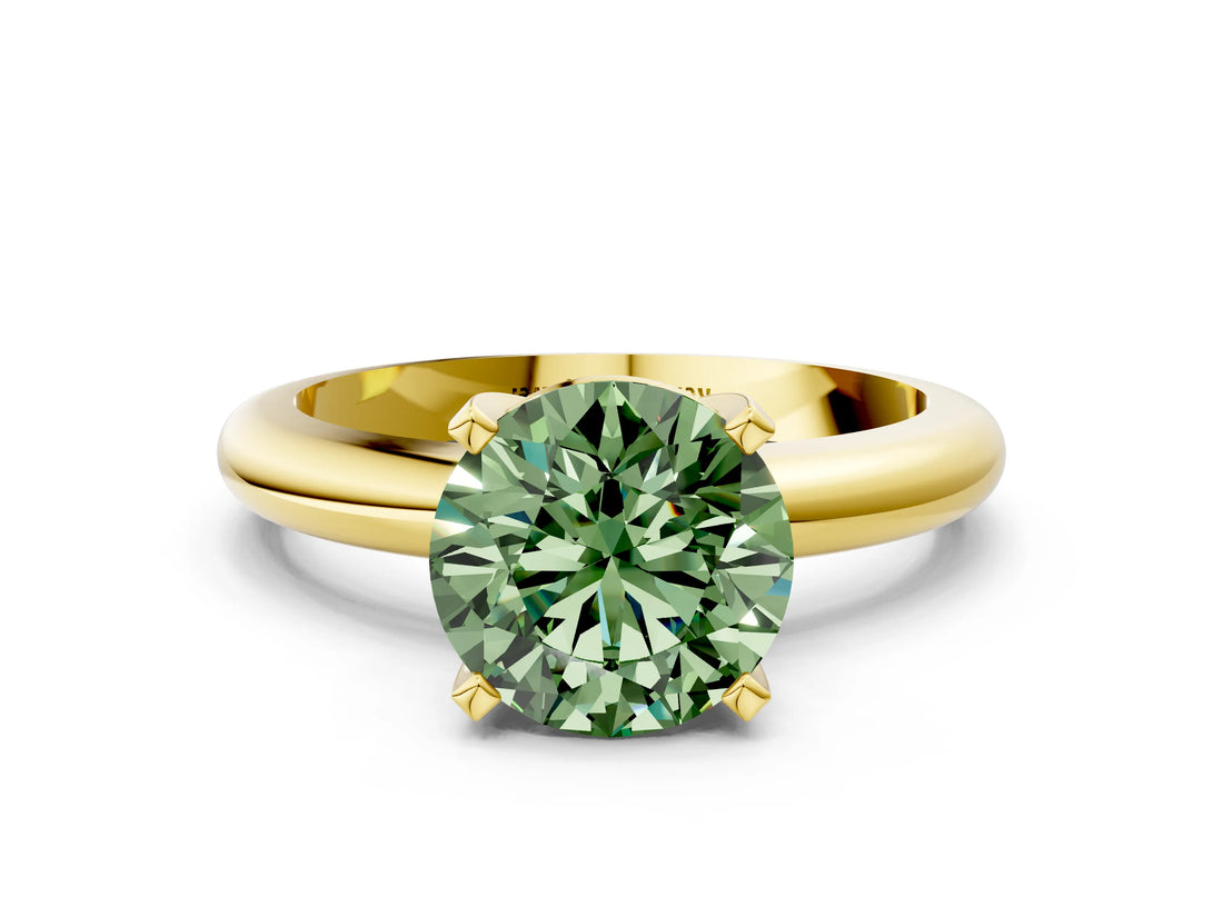 Yellow gold Fancy Green Round Cut Diamond Solitaire Engagement Ring with Round Band and Four-Prong Setting_210