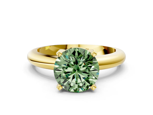 Yellow gold Fancy Green Round Cut Diamond Solitaire Engagement Ring with Round Band and Four-Prong Setting