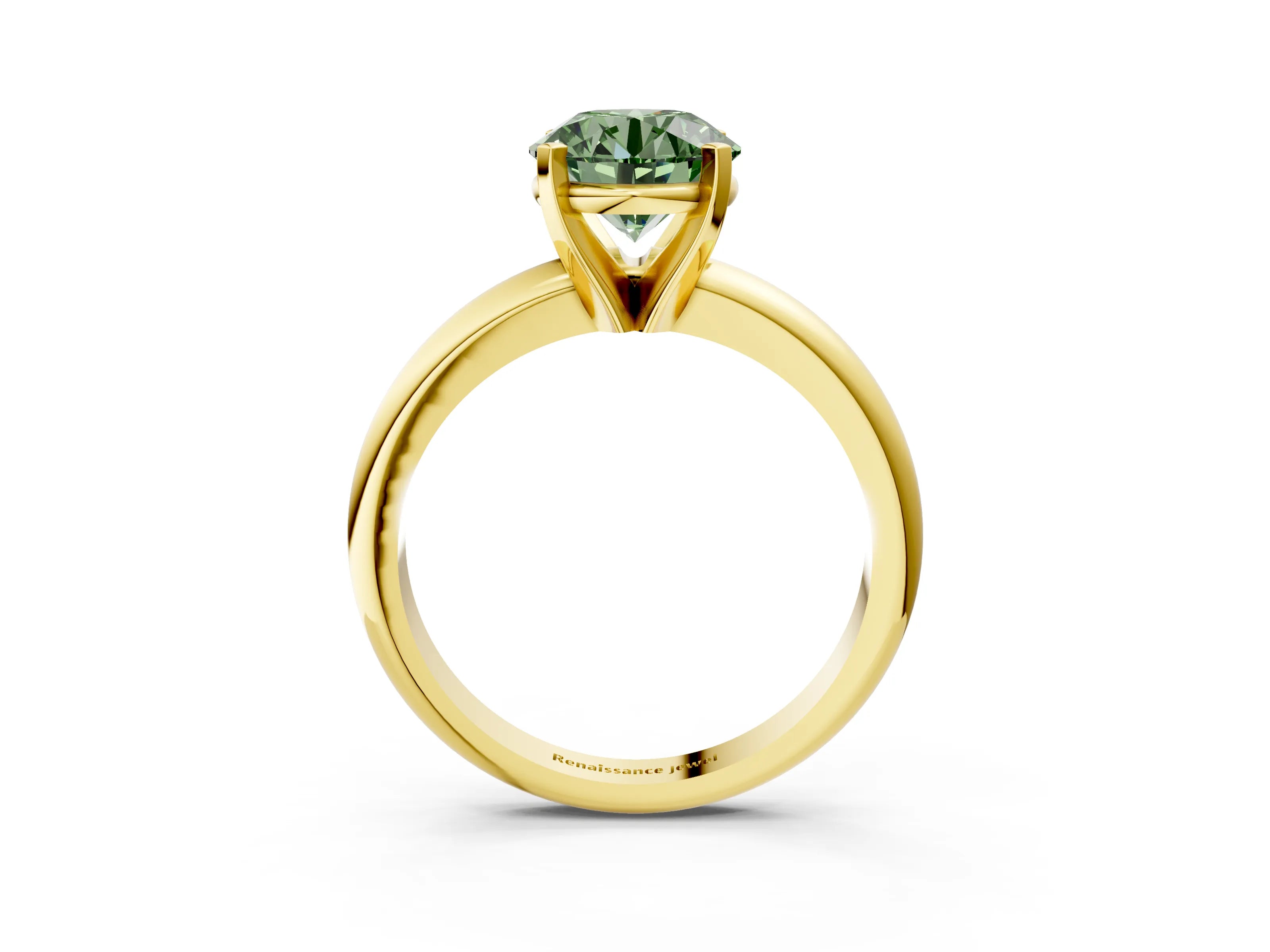 Yellow gold Fancy Green Round Cut Diamond Solitaire Engagement Ring wi