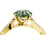 Yellow gold Fancy Green Round Cut Diamond Solitaire Engagement Ring with Twisted Pavé Band and Four-Prong Setting_56