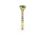 Yellow gold Fancy Green Round Cut Diamond Solitaire Pavé Engagement Ring with Round Band and Prong Setting_58