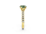 Yellow gold Fancy Green Round Cut Diamond Solitaire Pavé Engagement Ring with Round Band and Prong Setting_64