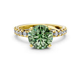 Yellow gold Fancy Green Round Cut Diamond Solitaire Pavé Engagement Ring with Round Band and Prong Setting_74