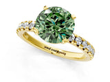 Yellow gold Fancy Green Round Cut Diamond Solitaire Pavé Engagement Ring with Round Band and Prong Setting_75