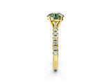Yellow gold Fancy Green Round Cut Diamond Solitaire Pavé Engagement Ring with Round Band and Prong Setting_76