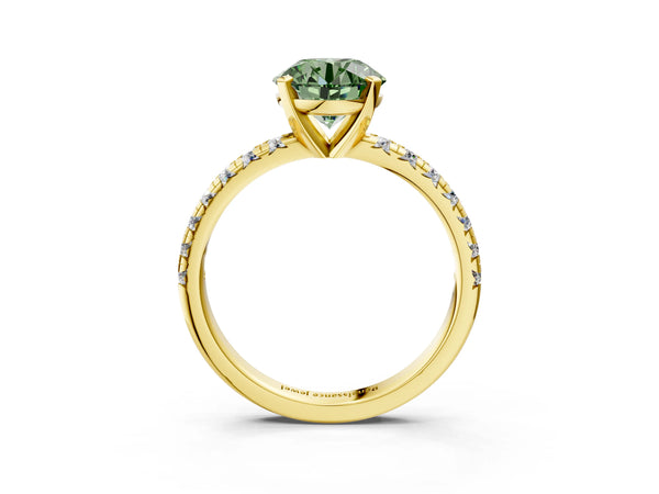 Yellow Gold Round Solitaire Engagement Ring Setting for Fancy Green Center with Large Round Accent Band and Basket Head
