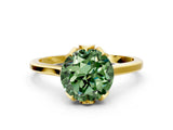 Yellow gold Fancy Green Round Cut Diamond Solitaire Ring with Flower Prong Setting and Classic Band_36
