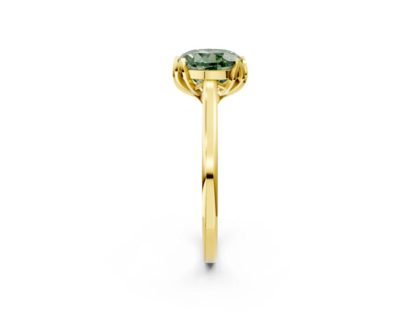 Yellow Gold Round Floral Solitaire Engagement Ring Setting for Fancy Green Center with Plain Band