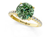 Yellow gold Fancy Green Round Cut Diamond Solitaire Ring with Four-Prong Setting and Pavé Band_4