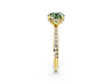 Yellow gold Fancy Green Round Cut Diamond Solitaire Ring with Four-Prong Setting and Pavé Band_5