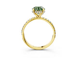 Yellow gold Fancy Green Round Cut Diamond Solitaire Ring with Four-Prong Setting and Pavé Band_6