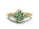 Yellow gold Fancy Green Round Cut Diamond Solitaire Ring with Hidden Halo and Pavé Band_27