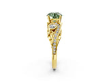 Yellow gold Fancy Green Round Cut Diamond Solitaire Ring with Milgrain Pavé Band and Four-Prong Setting_157