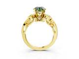 Yellow gold Fancy Green Round Cut Diamond Solitaire Ring with Milgrain Pavé Band and Four-Prong Setting_158