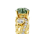 Yellow gold Fancy Green Round Cut Diamond Solitaire Ring with Milgrain Pavé Band and Four-Prong Setting_160