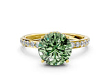 Yellow gold Fancy Green Round Cut Diamond Solitaire Ring with Pavé Band and Hidden Halo_19