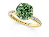 Yellow gold Fancy Green Round Cut Diamond Solitaire Ring with Pavé Band and Hidden Halo_20