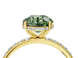 Yellow gold Fancy Green Round Cut Diamond Solitaire Ring with Pavé Band and Hidden Halo_23