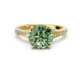 Yellow gold Fancy Green Round Cut Diamond Solitaire Ring with Pavé Band and Prong Setting_12