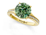 Yellow gold Fancy Green Round Cut Diamond Solitaire Ring with Pavé Band and Prong Setting_13