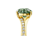 Yellow gold Fancy Green Round Cut Diamond Solitaire Ring with Pavé Band and Prong Setting_17