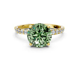 Yellow gold Fancy Green Round Cut Diamond Solitaire Ring with Pave Band and Four Prong Setting_74