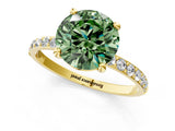 Yellow gold Fancy Green Round Cut Diamond Solitaire Ring with Pave Band and Four Prong Setting_75