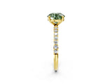 Yellow gold Fancy Green Round Cut Diamond Solitaire Ring with Pave Band and Four Prong Setting_76