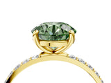 Yellow gold Fancy Green Round Cut Diamond Solitaire Ring with Pave Band and Four Prong Setting_78