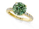 Yellow gold Fancy Green Round Cut Diamond Solitaire Ring with Round  Pavé Band and Four-Prong Setting_65