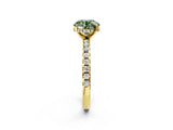 Yellow gold Fancy Green Round Cut Diamond Solitaire Ring with Round  Pavé Band and Four-Prong Setting_66