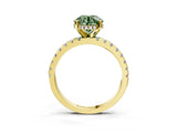 Yellow gold Fancy Green Round Cut Diamond Solitaire Ring with Round  Pavé Band and Four-Prong Setting_67