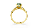 Yellow gold Fancy Green Round Cut Diamond Solitaire Ring with Side Stones and Four-Prong Setting_92