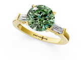 Yellow gold Fancy Green Round  Cut Diamond Solitaire Ring with Tapered Baguette Accents and Four-Prong Setting_59