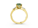 Yellow gold Fancy Green Round  Cut Diamond Solitaire Ring with Tapered Baguette Accents and Four-Prong Setting_61