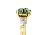 Yellow gold Fancy Green Round  Cut Diamond Solitaire Ring with Tapered Baguette Accents and Four-Prong Setting_63
