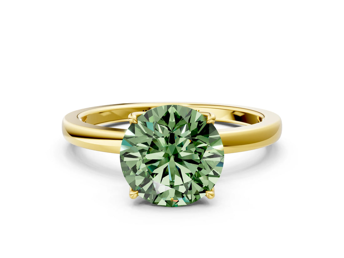 Yellow gold Fancy Green Round Cut Diamond Solitaire Ring with Thin Band and Prong Setting_12