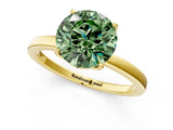 Yellow gold Fancy Green Round Cut Diamond Solitaire Ring with Thin Band and Prong Setting_13