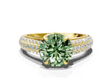 Yellow gold Fancy Green Round Cut Diamond Solitaire Ring with Three-Row Pavé Band and Four-Prong Setting_37