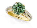Yellow gold Fancy Green Round Cut Diamond Solitaire Ring with Three-Row Pavé Band and Four-Prong Setting_38